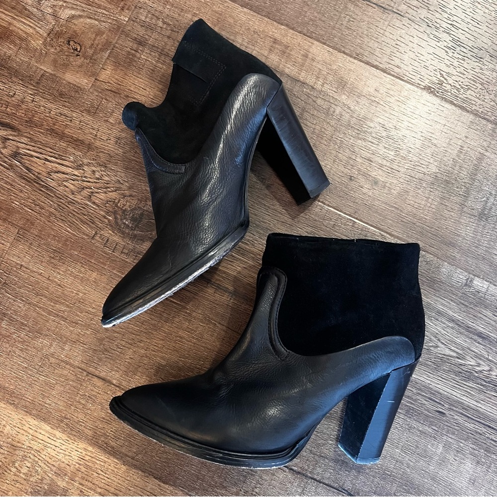 ALL SAINTS black leather ankle pointed toe boots